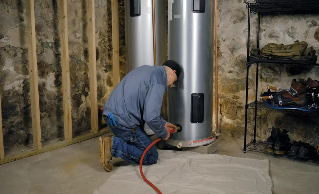 Person flushing a water heater_
